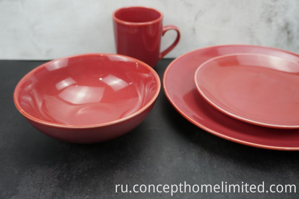 Reactive Glazed Stoneware Dinner Set Claret Red Ch22067 G08 2